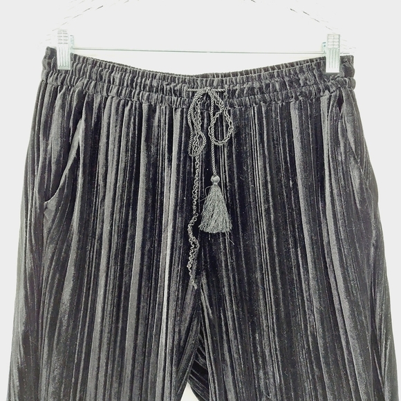 Catherine Malandrino Black Gray Stripe Velvet Drawcord Sweatpants P6411 - Picture 2 of 8